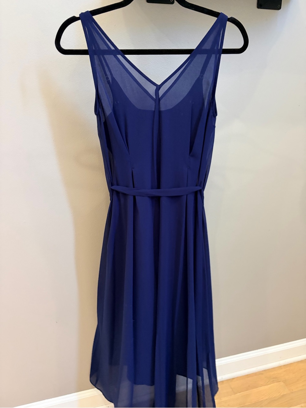 Dkny Royal Blue Sheer V-Neck Midi Dress
